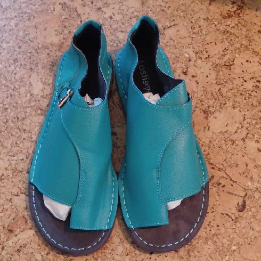 Lostis Faux Leather Women's Turquoise Sandals Size 40 (9.5) New